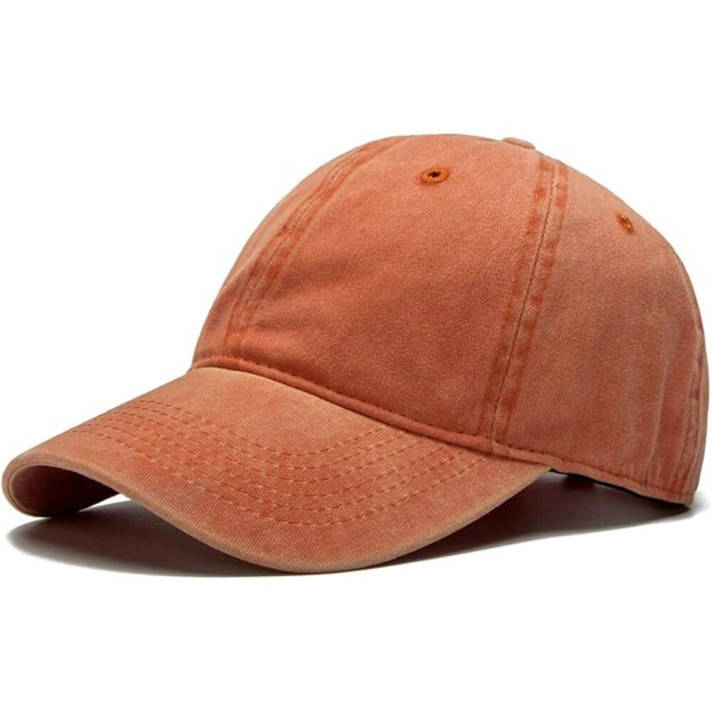 Unisex Orange Washed 100% Cotton Adjustable Size Strap Classic Baseball Caps
